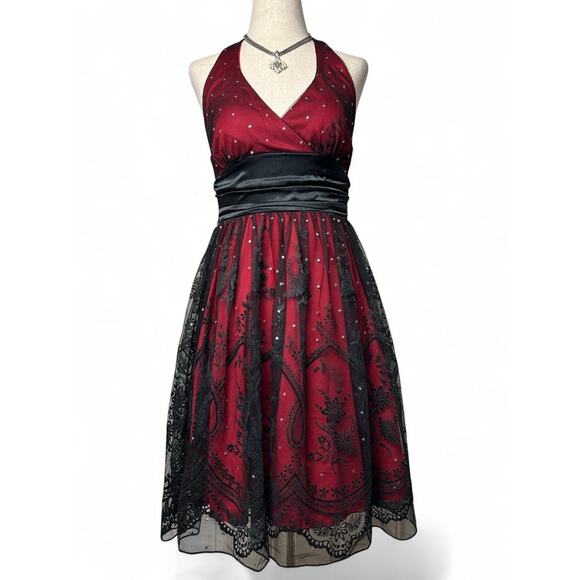 Vtg Y2K Sheer Floral Lace Overlay Formal Halter Midi Dress Sz S Fairy Whimsigoth - Picture 1 of 11